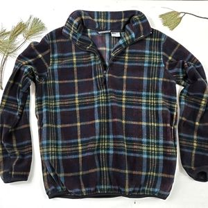 Woodlake 1/4 Zip Blue Plaid Fleece Size M EUC